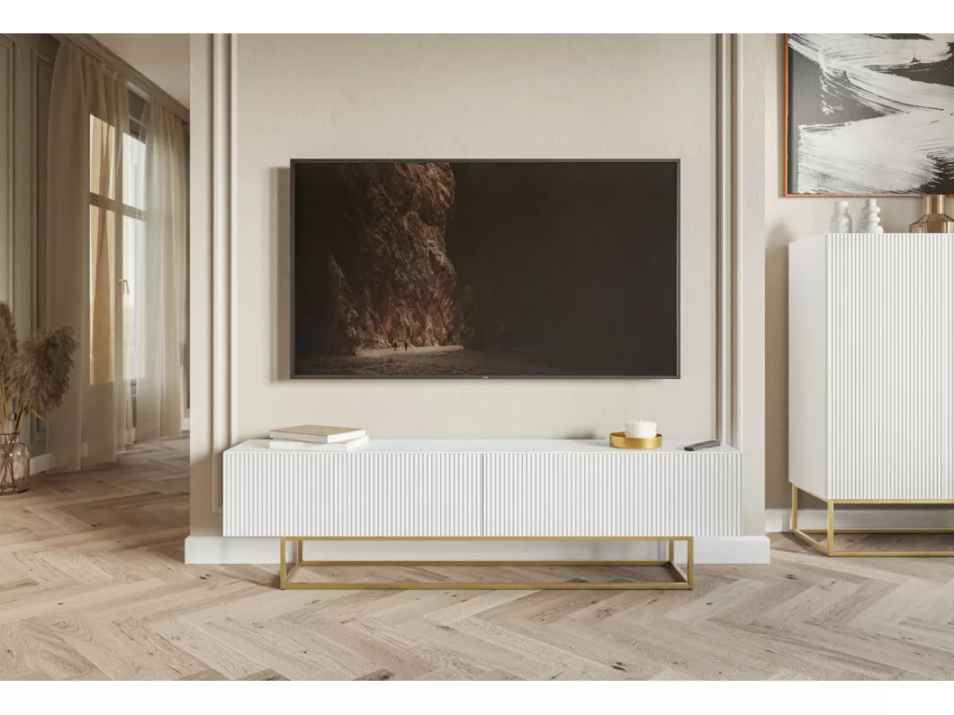 Kauf Unique TV-Schrank - Weiß mit goldenem Metallgestell - 175 cm - VELDIO