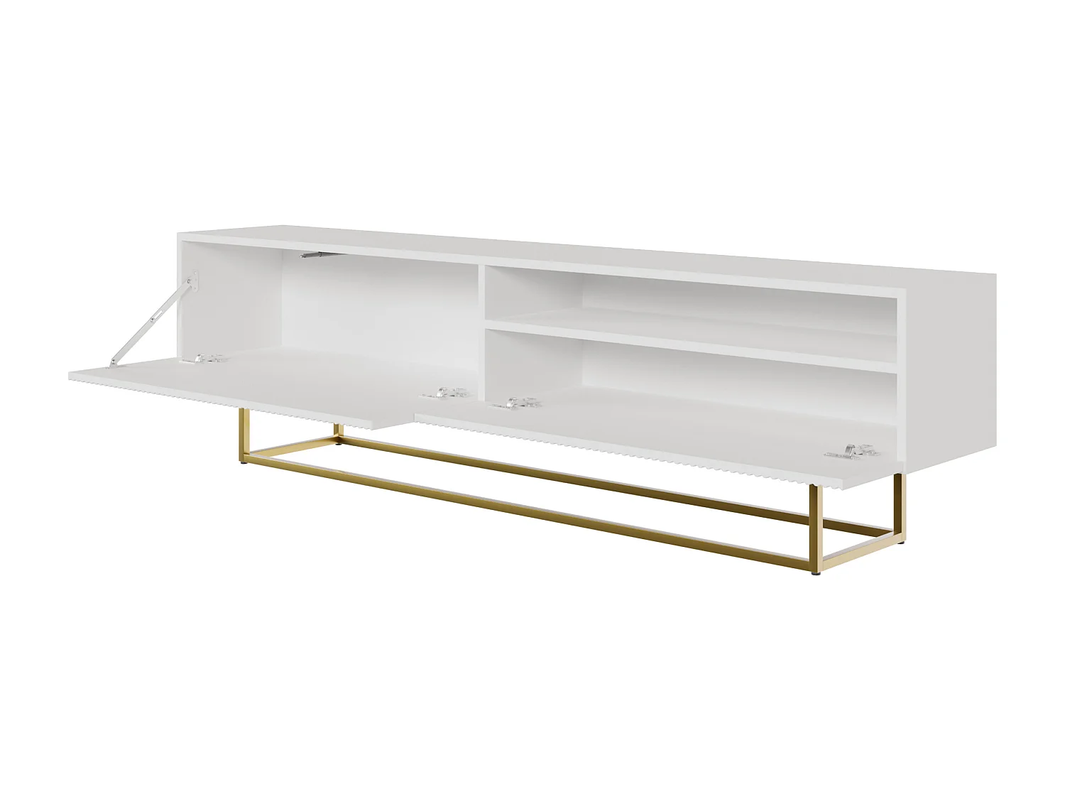 Mueble TV - con compartimento abierto - 175 cm - blanco con patas de metal dorado - VELDIO