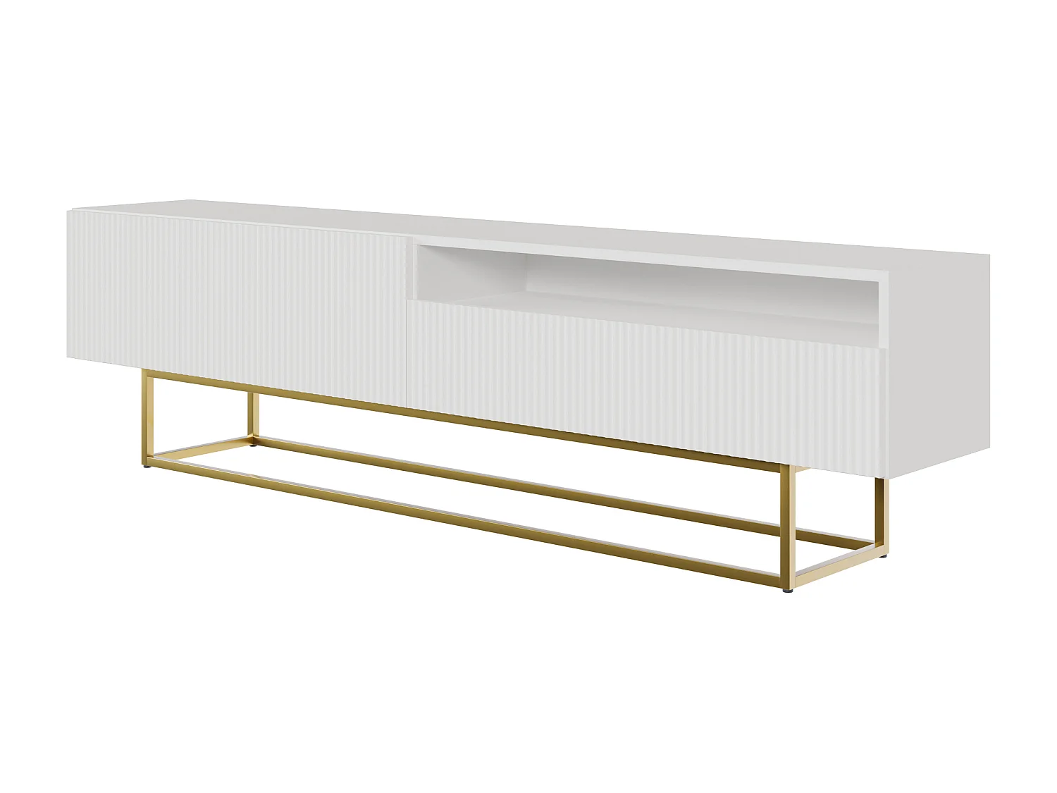 Meuble TV avec niche - 175 cm - blanc sur pieds dorés - VELDIO