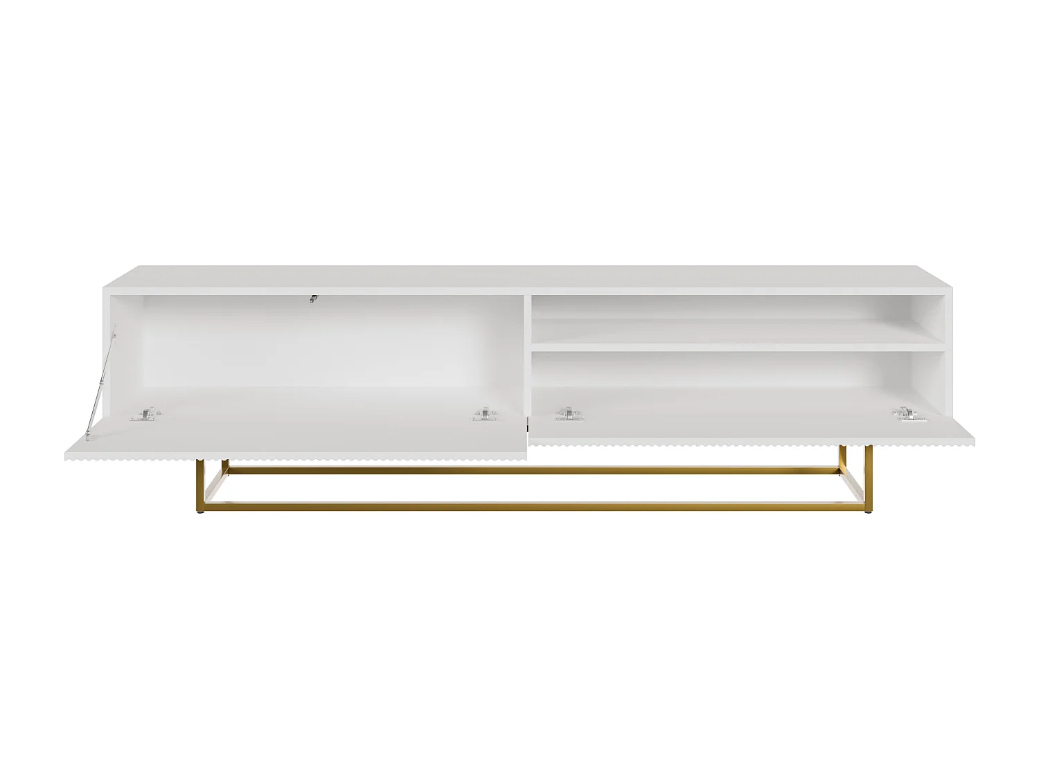 Meuble TV avec niche - 175 cm - blanc sur pieds dorés - VELDIO