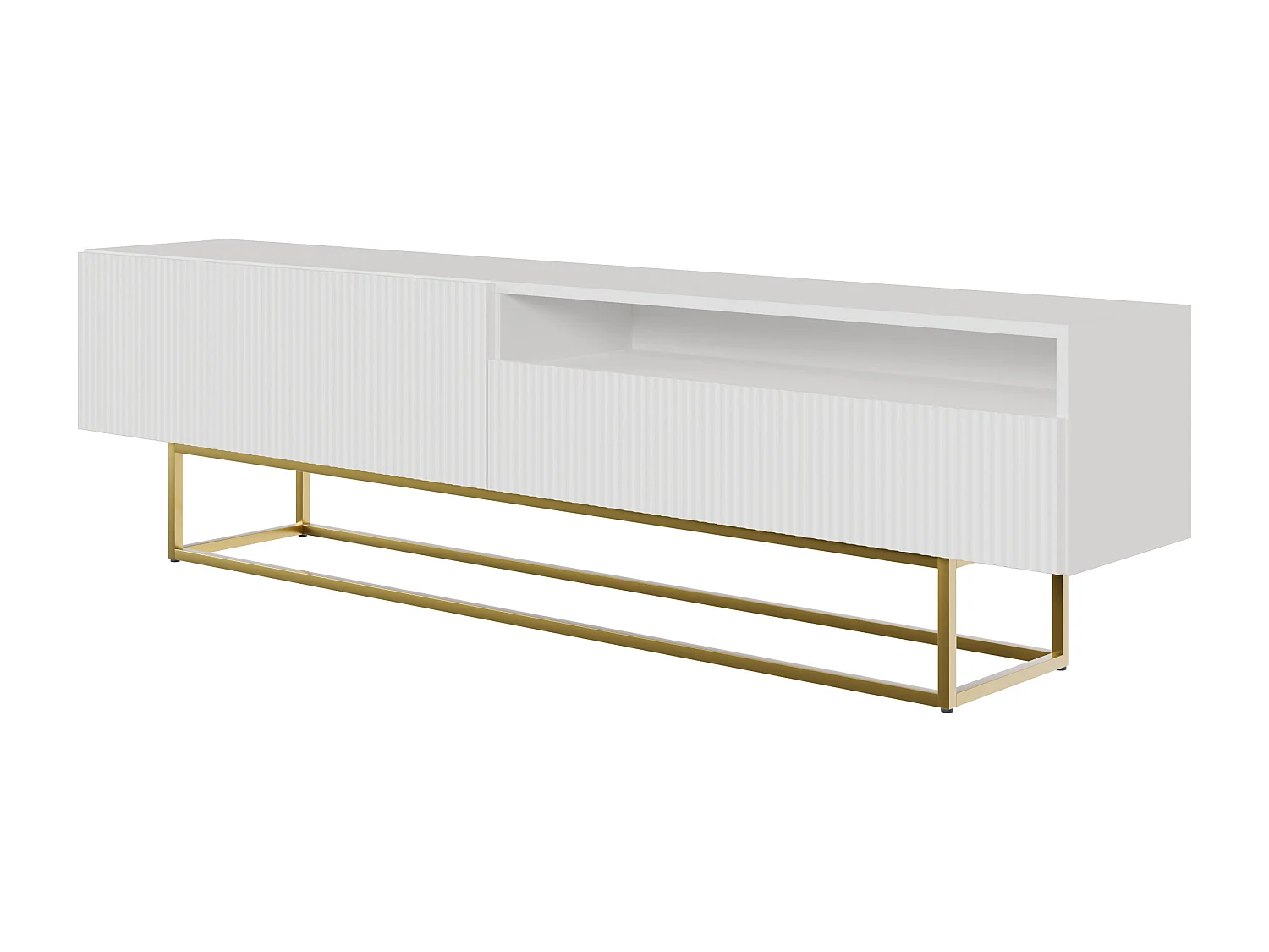Meuble TV avec niche - 175 cm - blanc sur pieds dorés - VELDIO