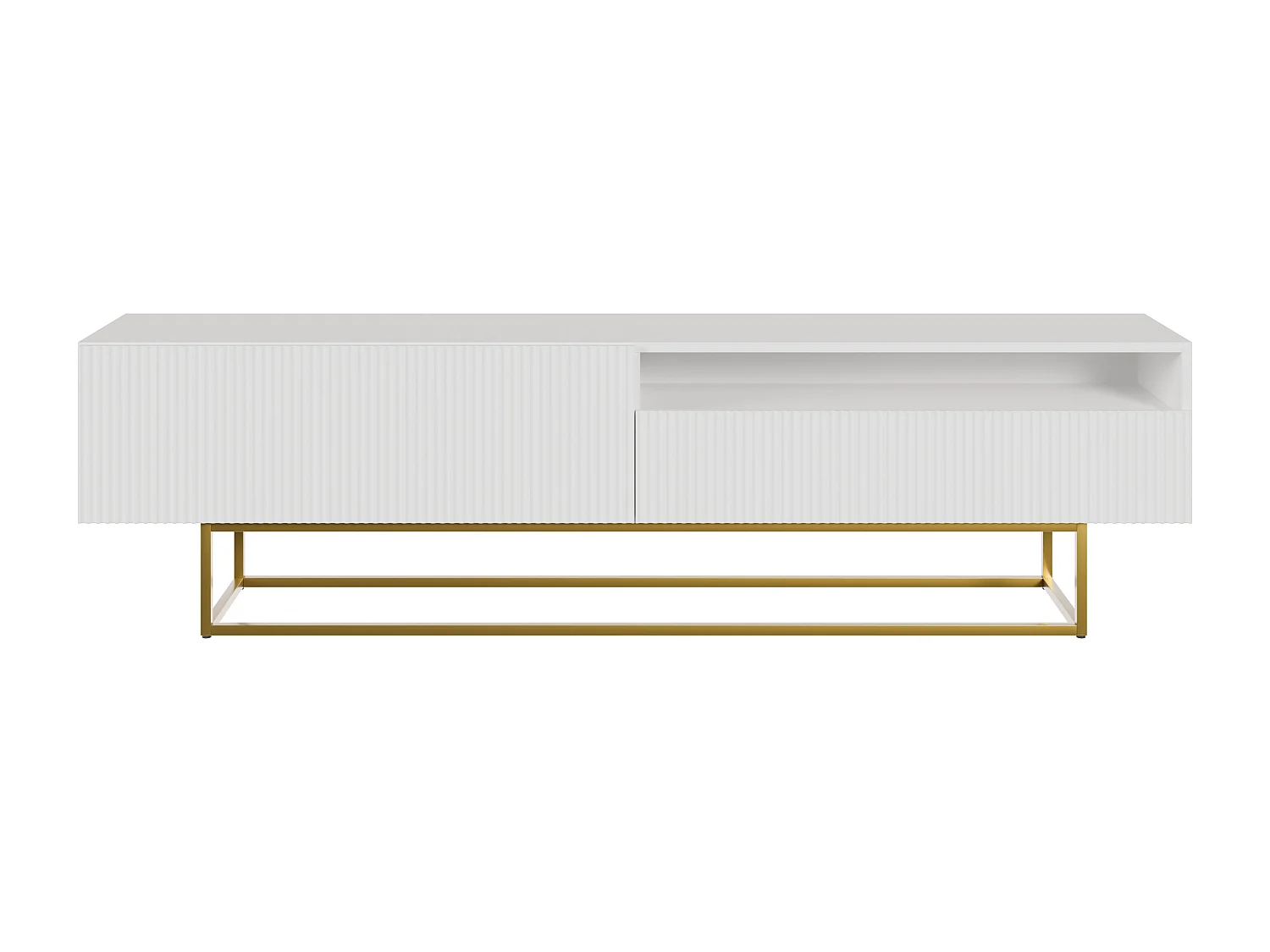 Meuble TV avec niche - 175 cm - blanc sur pieds dorés - VELDIO