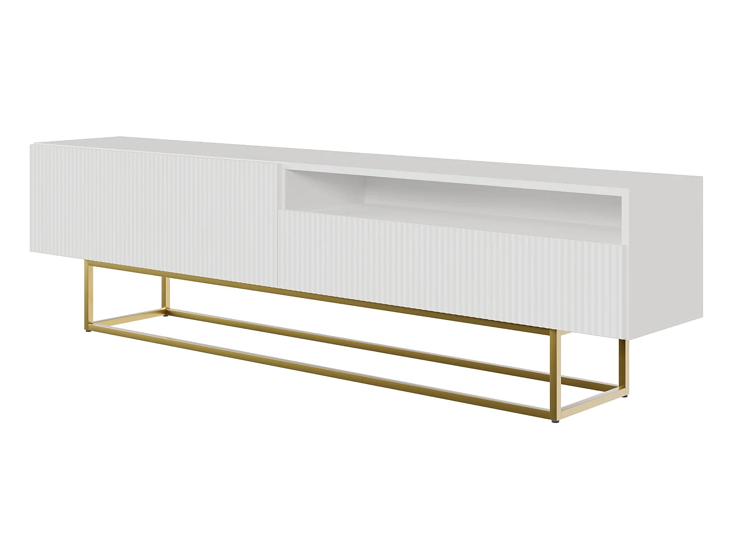 TV-meubel met nis - 175 cm - wit op gouden poten - VELDIO
