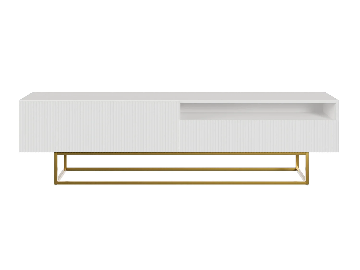 TV-meubel met nis - 175 cm - wit op gouden poten - VELDIO