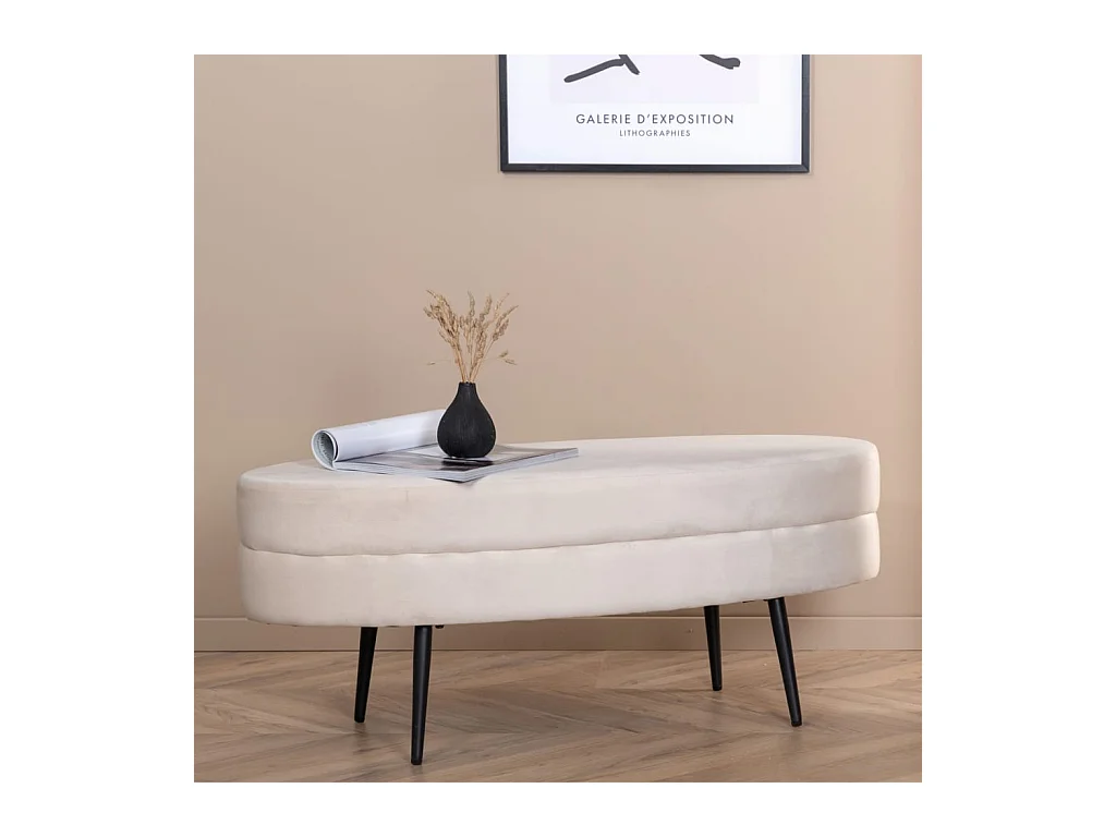 Pouf Otto 100x40x41 cm Velours Blanc cassé