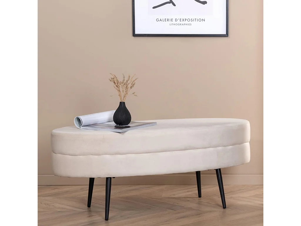 Pouf Otto 100x40x41 cm Velours Blanc cassé