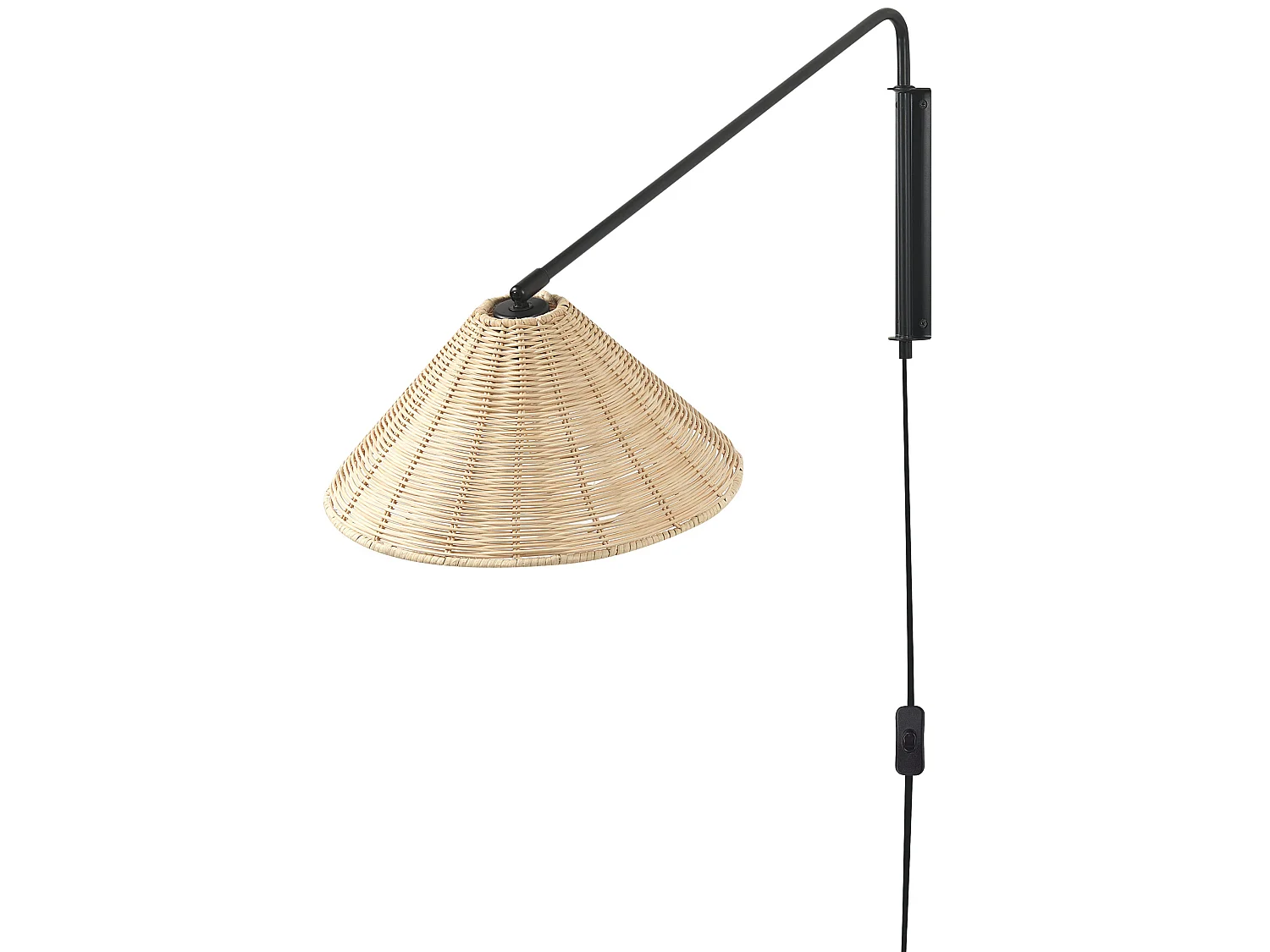 Wandleuchte Rattan natürlich 1-flammig Kegelform verstellbar Boho Palena