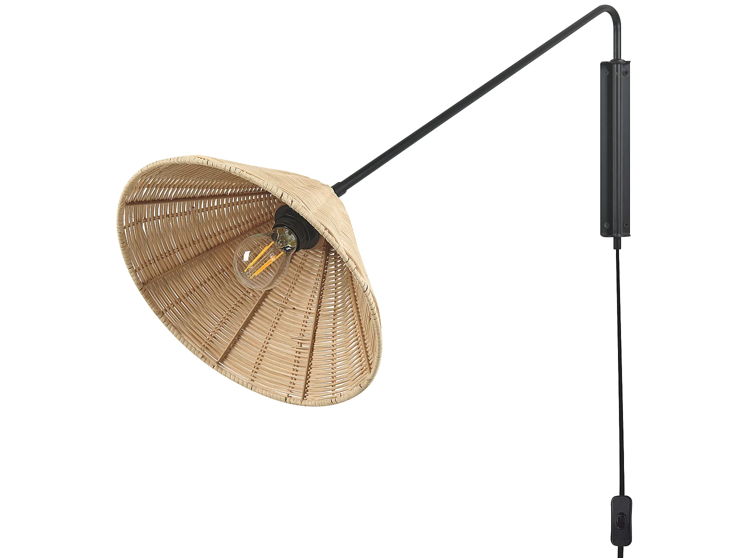 Wandleuchte Rattan natürlich 1-flammig Kegelform verstellbar Boho Palena