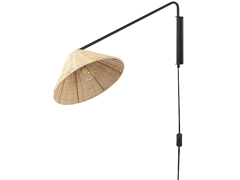 Wandleuchte Rattan natürlich 1-flammig Kegelform verstellbar Boho Palena