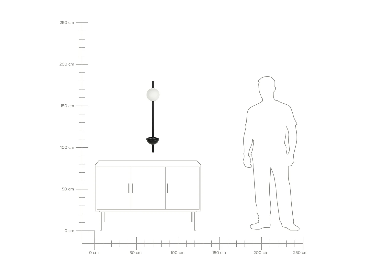 Wandleuchte mit Blumentopf Metall schwarz Glasschirm Kugel 1-flammig Isabella