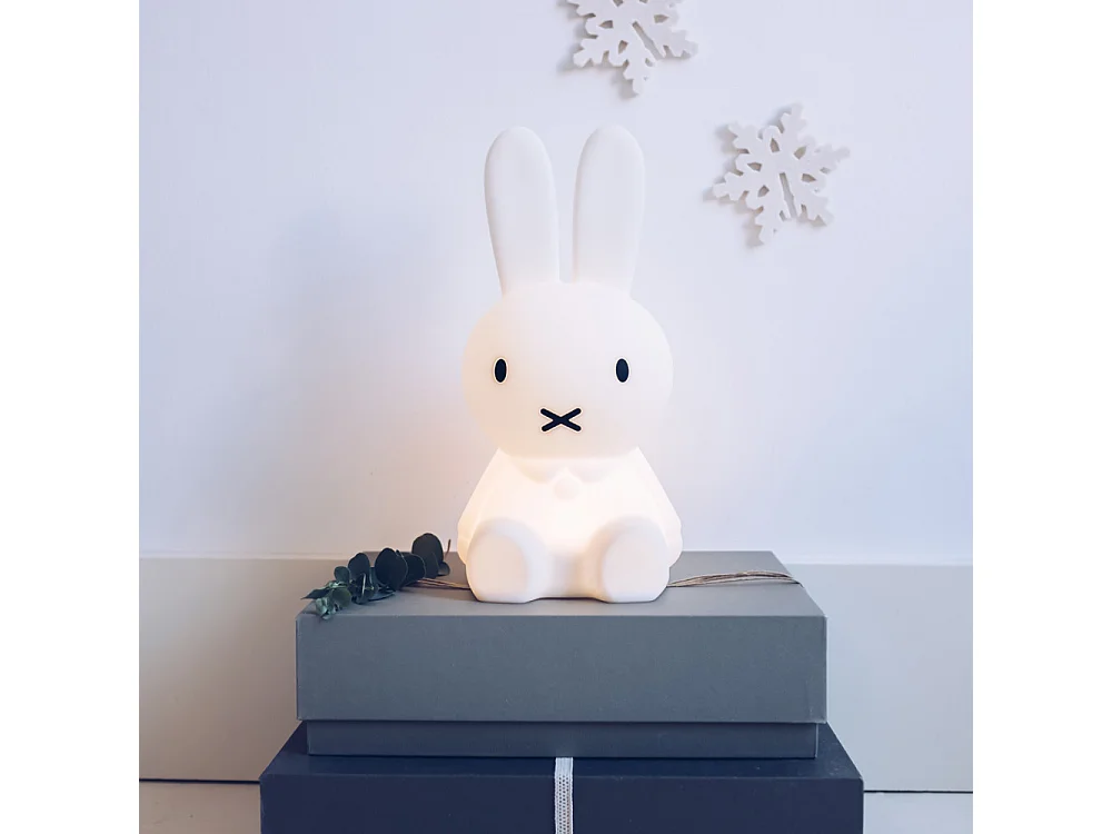 Lampka Nocna Miffy Biały Mr Maria Delikatne Światło 6 Poziomów Ładowana USB 14x20x21cm