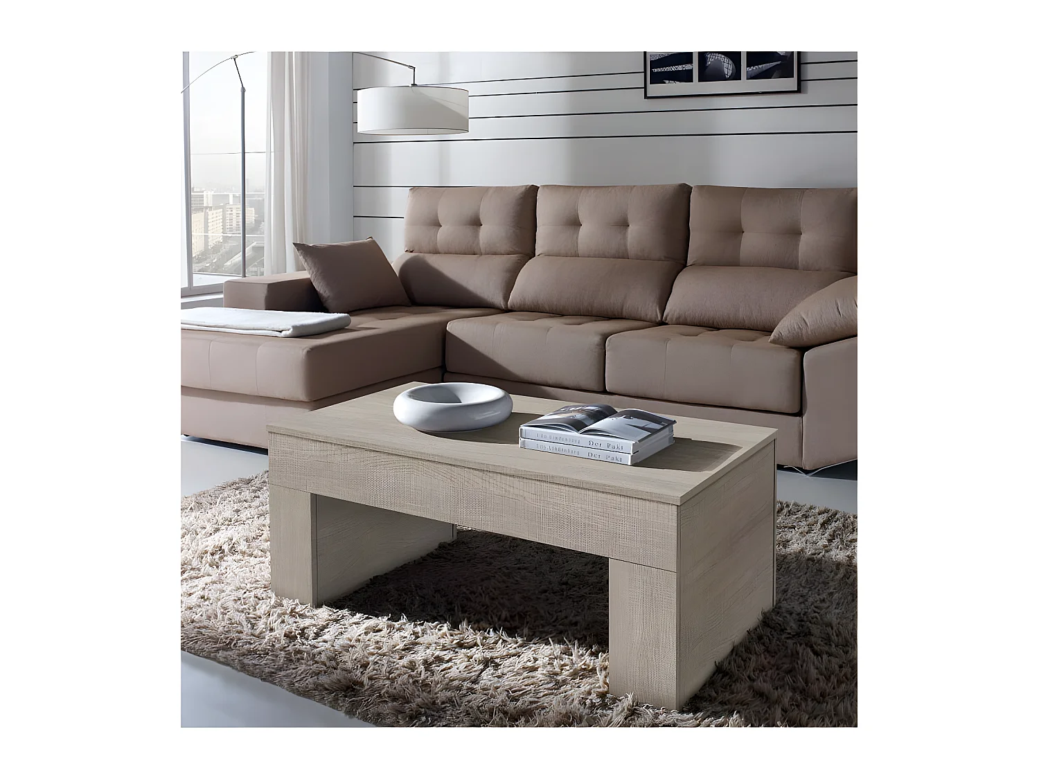 Table basse chêne clair relevable - MOLY