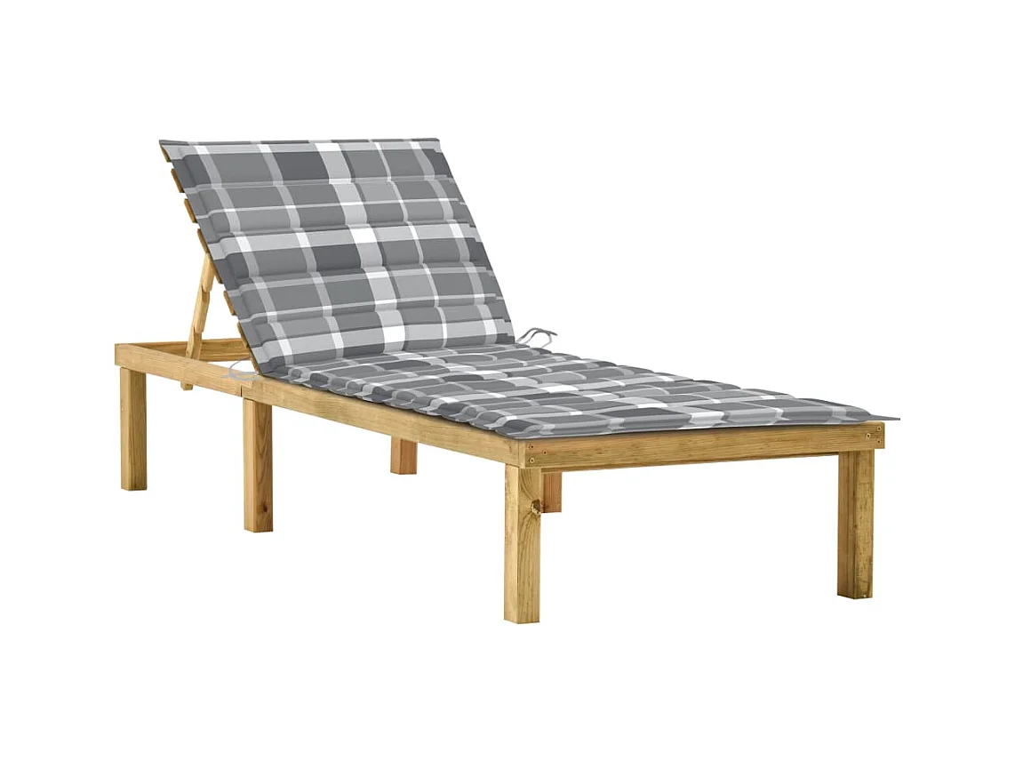 Chaise longue avec coussin carreaux gris Bois de pin imprégné
