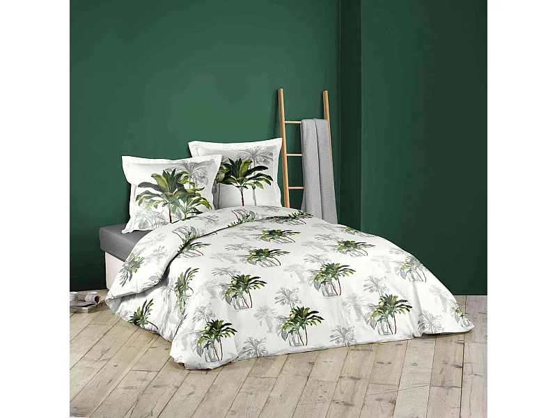 Parure de Lit 3 Pièces "Tropi Palmy" 240x220cm Blanc