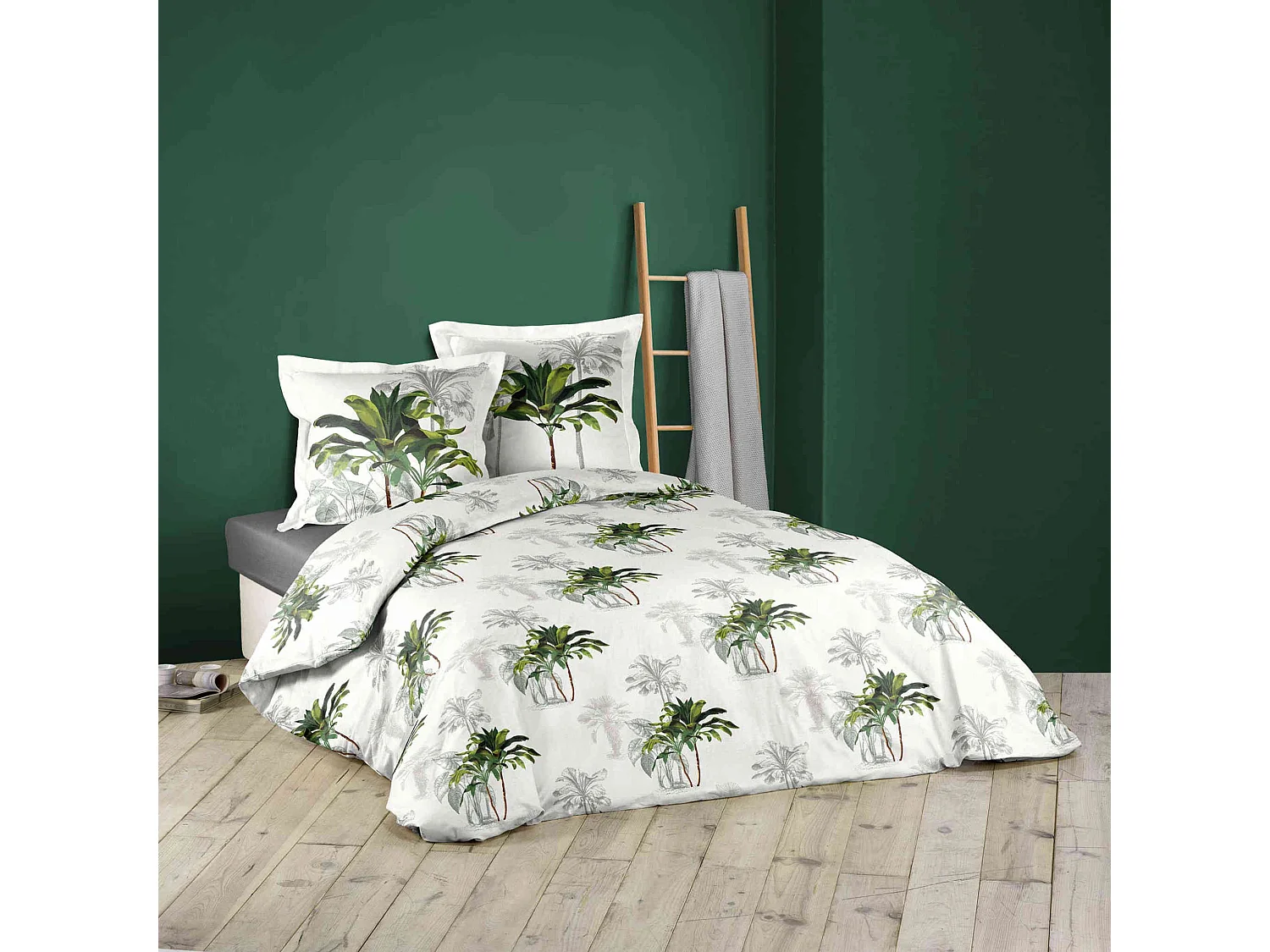 Parure de Lit 3 Pièces "Tropi Palmy" 240x220cm Blanc