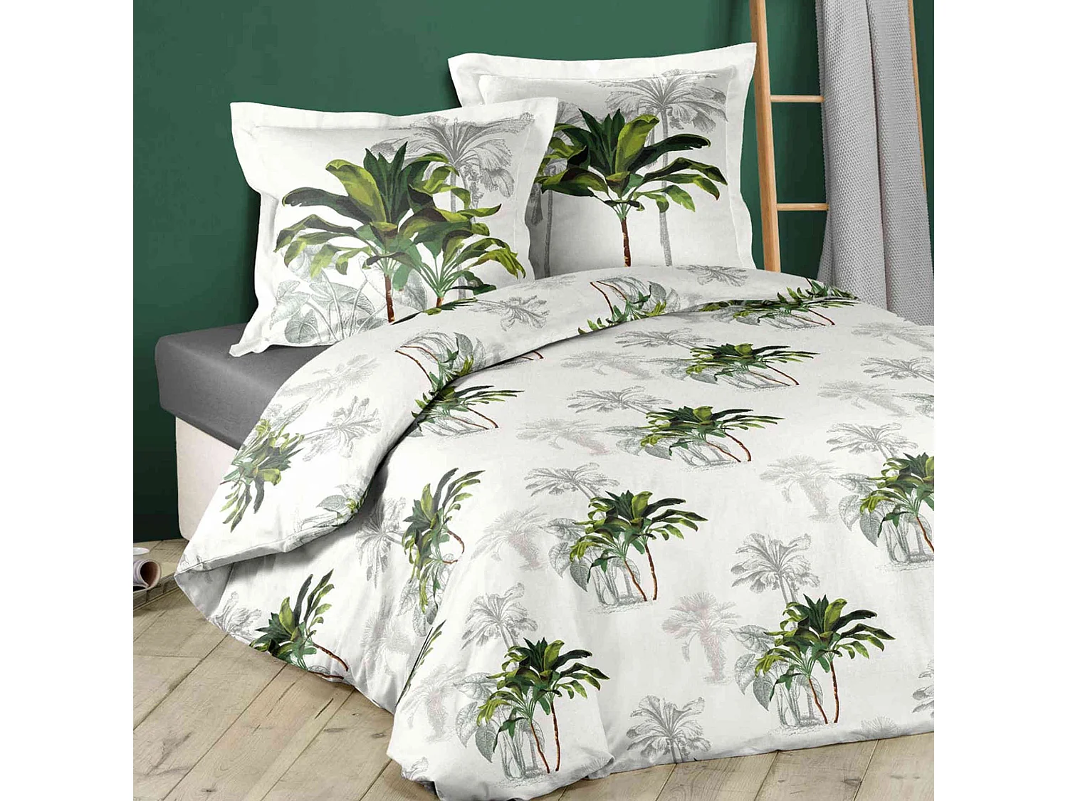 Parure de Lit 3 Pièces "Tropi Palmy" 240x220cm Blanc