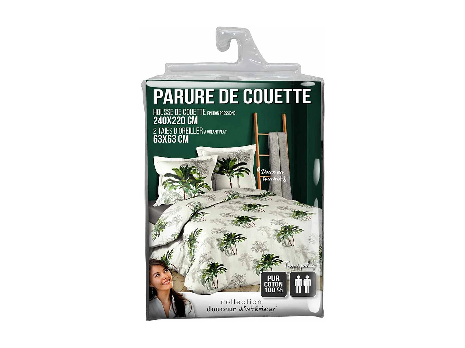 Parure de Lit 3 Pièces "Tropi Palmy" 240x220cm Blanc