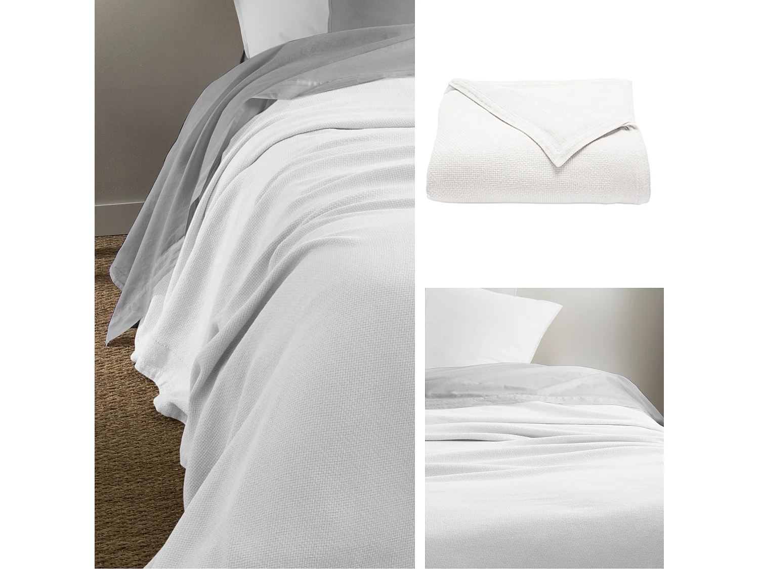 Couverture été 240x260 cm coton recyclé 365 g/m2 RIVIERA blanc