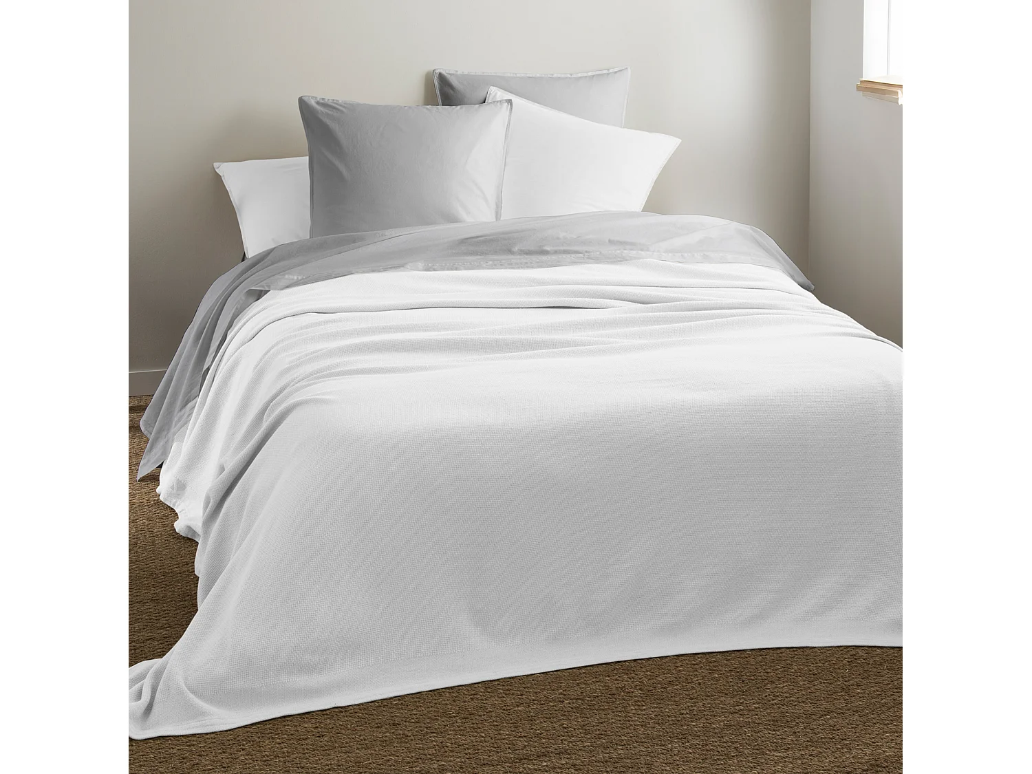 Couverture été 240x260 cm coton recyclé 365 g/m2 RIVIERA blanc