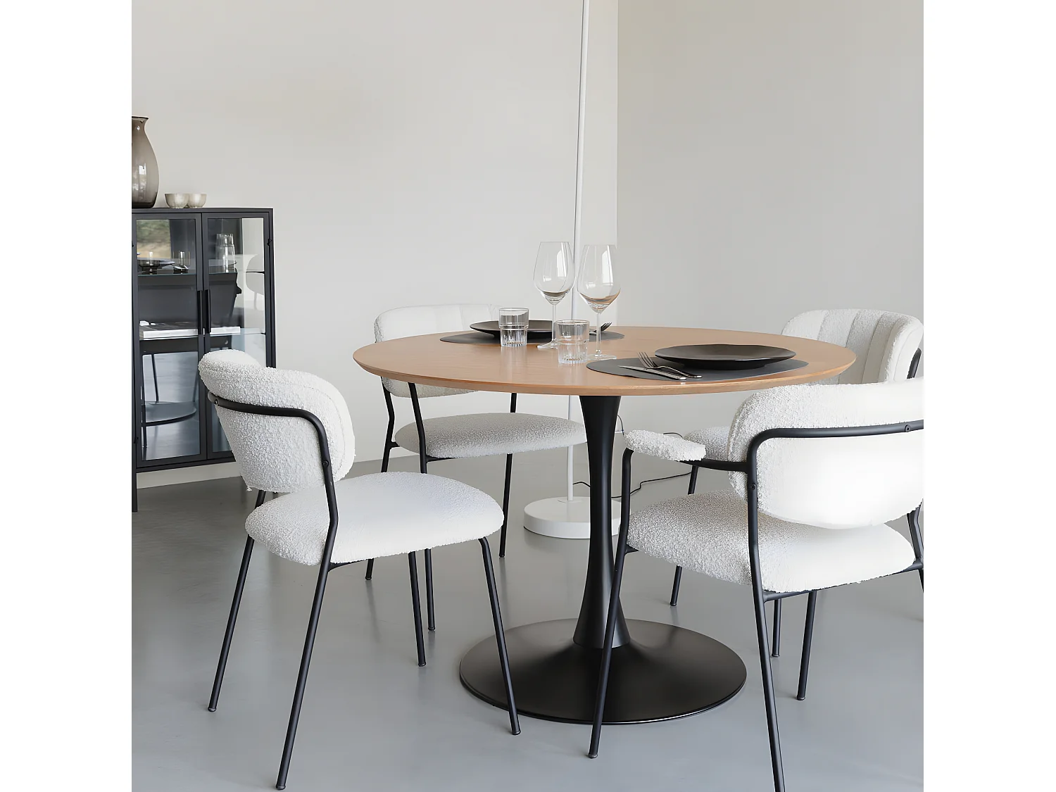 Raku - Table à manger 4 personnes ronde en bois et métal - Bois clair