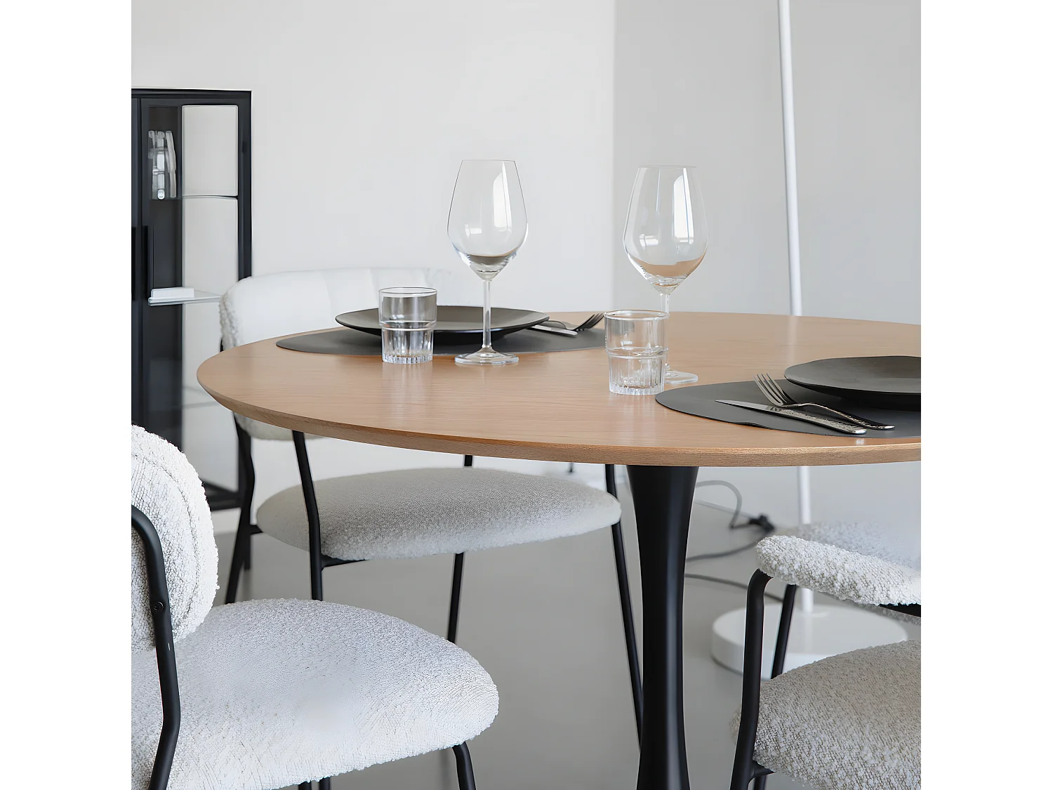 Raku - Table à manger 4 personnes ronde en bois et métal - Bois clair