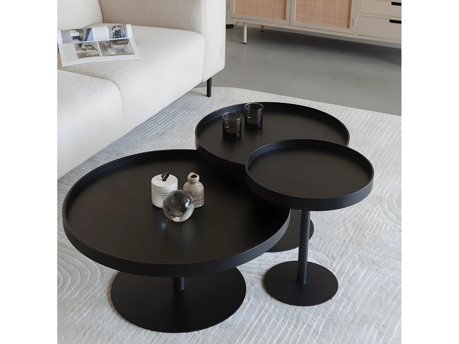 Yuri - Table d'appoint ronde en bois et métal ø56cm - Noir