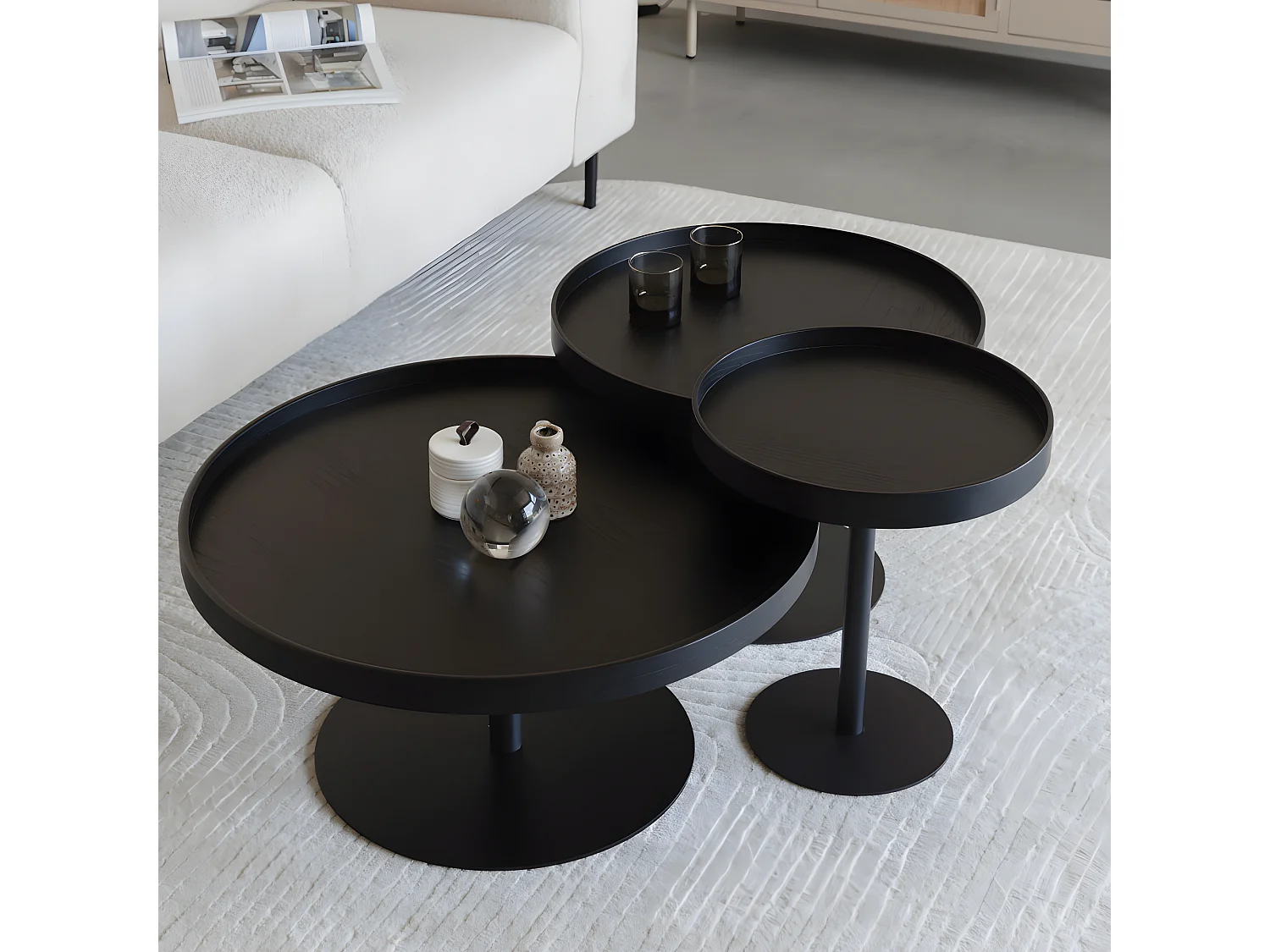 Yuri - Table d'appoint ronde en bois et métal ø45cm - Noir