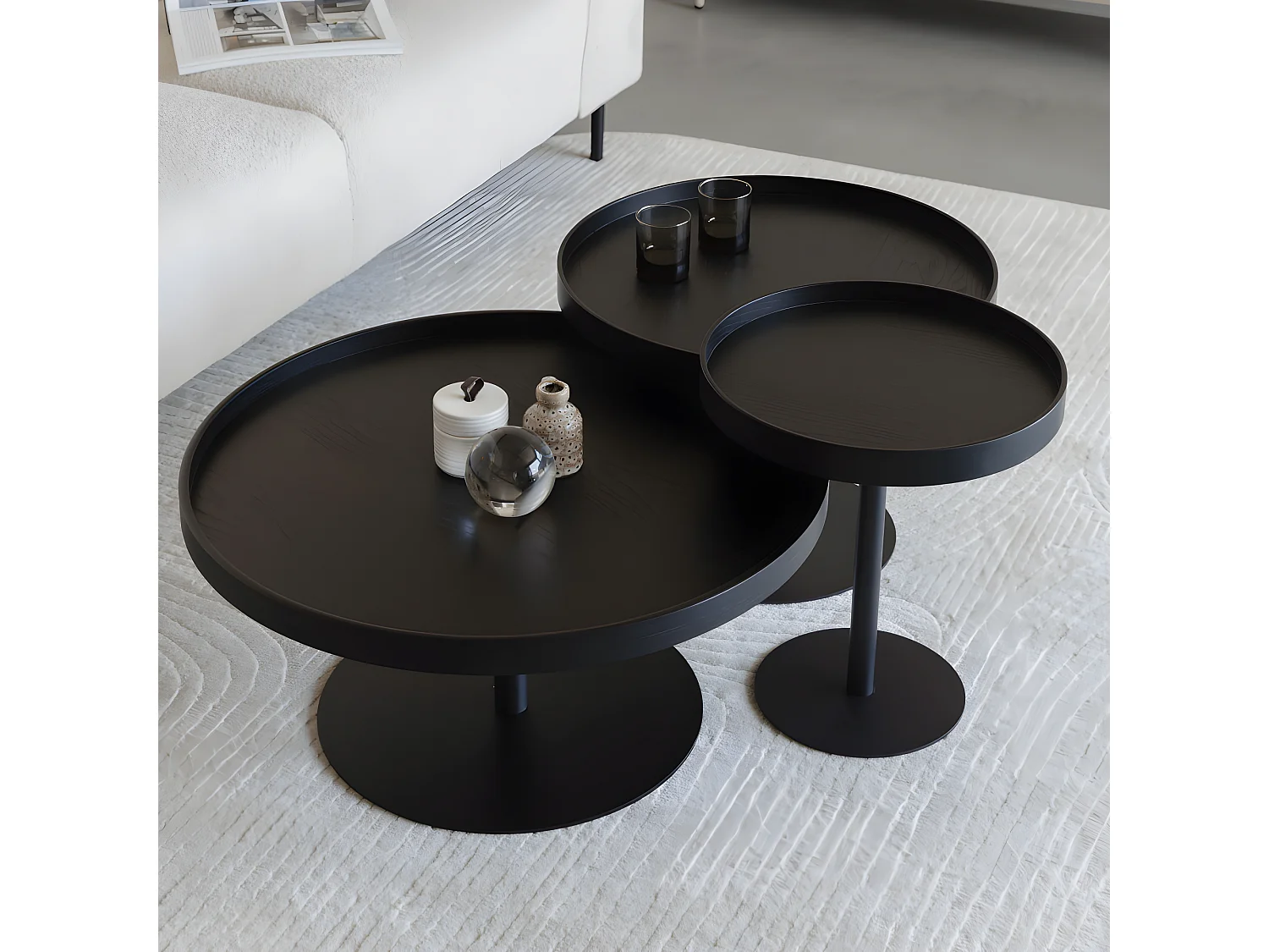 Yuri - Table basse ronde en bois et métal ø70cm - Noir