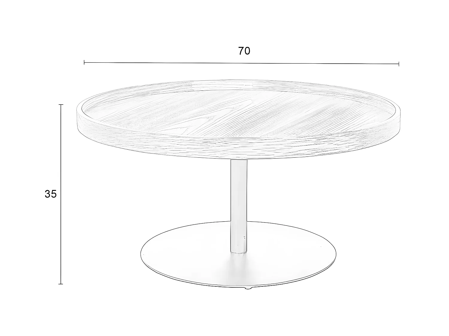 Yuri - Table basse ronde en bois et métal ø70cm - Bois clair