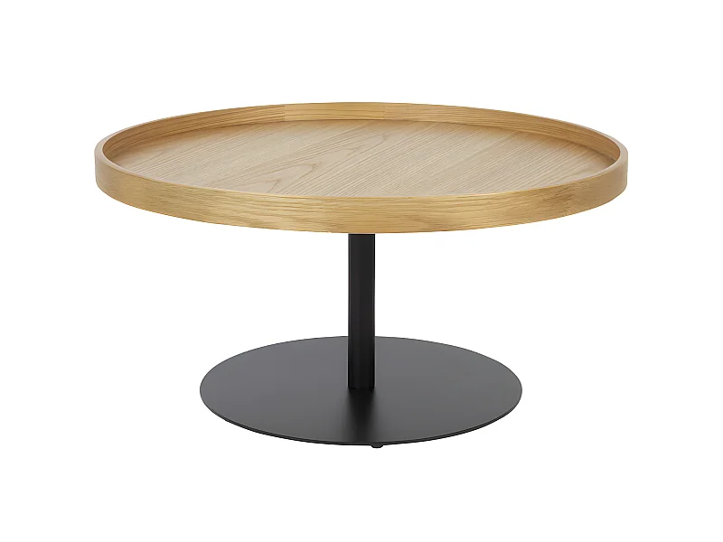 Yuri - Table basse ronde en bois et métal ø70cm - Bois clair