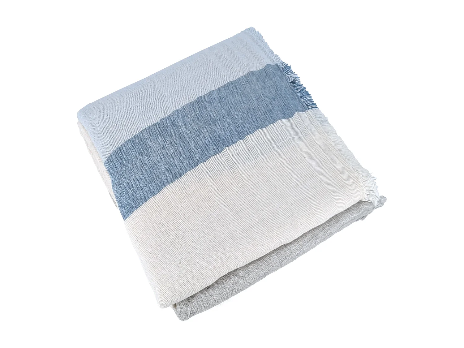 Plaid franges 150x180 cm LUANDA coton et matières mixtes naturel bleu