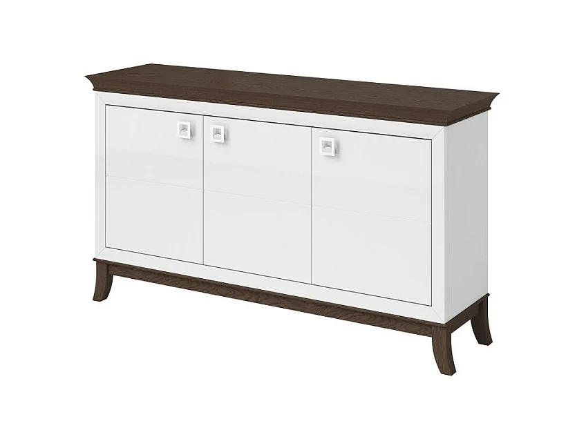 Buffet design 160cm pour salon couleur blanc et chêne foncé, collection PALACE.