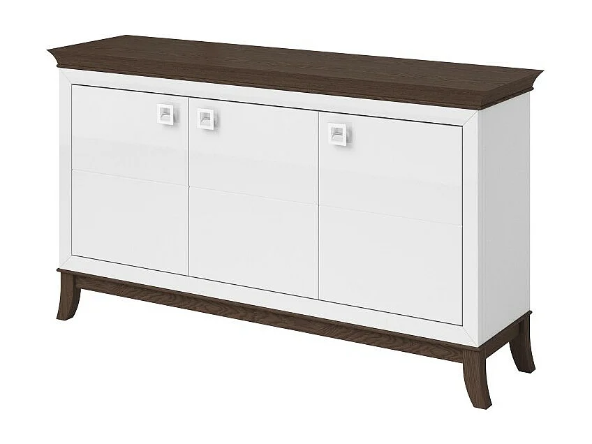 Buffet design 160cm pour salon couleur blanc et chêne foncé, collection PALACE.