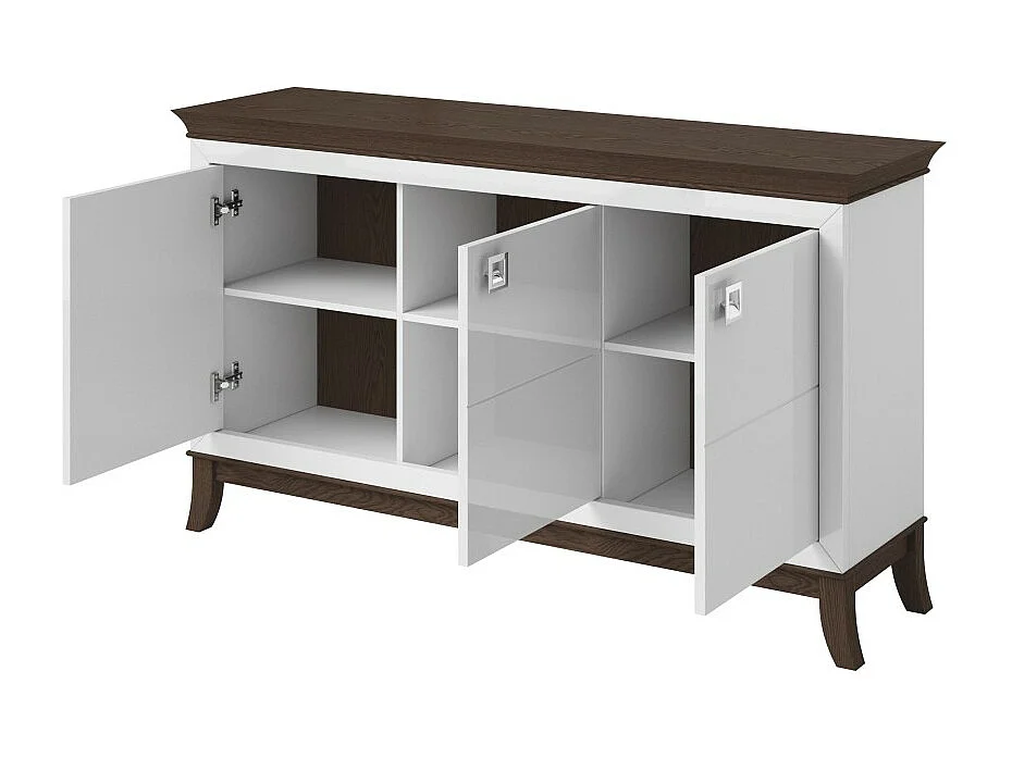 Buffet design 160cm pour salon couleur blanc et chêne foncé, collection PALACE.