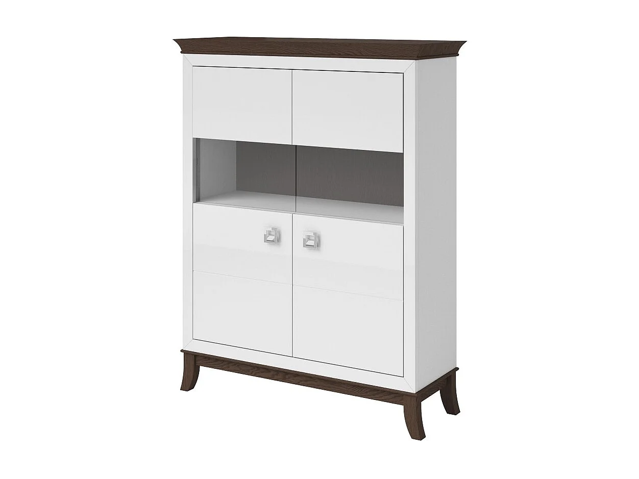 Buffet haut design 2 portes pour salon couleur blanc et chêne foncé, collection PALACE