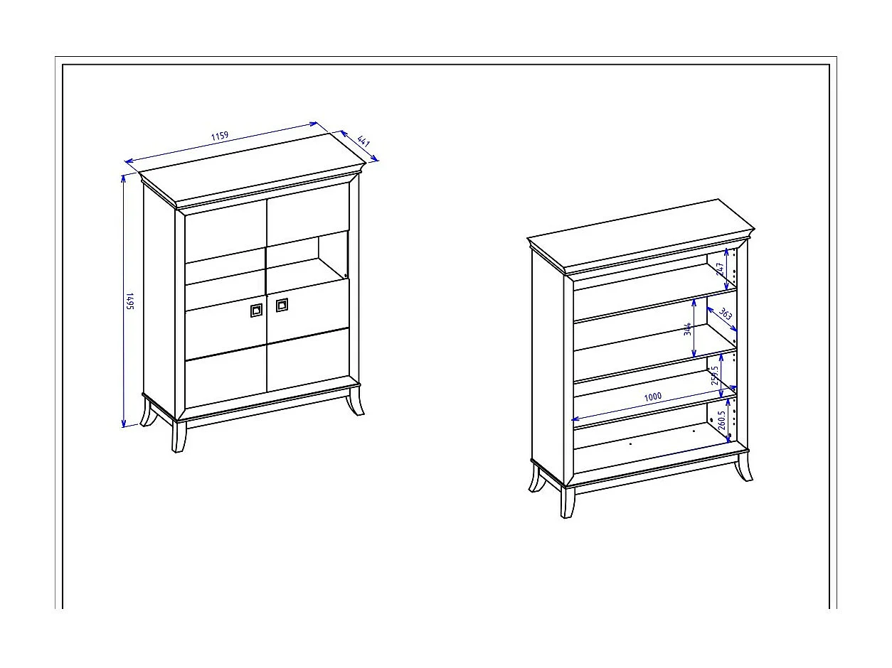Buffet haut design 2 portes pour salon couleur blanc et chêne foncé, collection PALACE