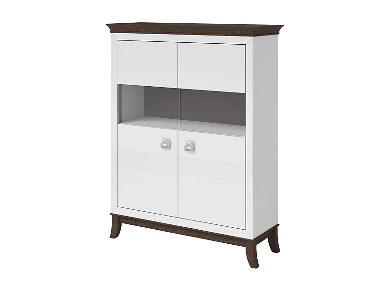 Buffet haut design 2 portes pour salon couleur blanc et chêne foncé, collection PALACE