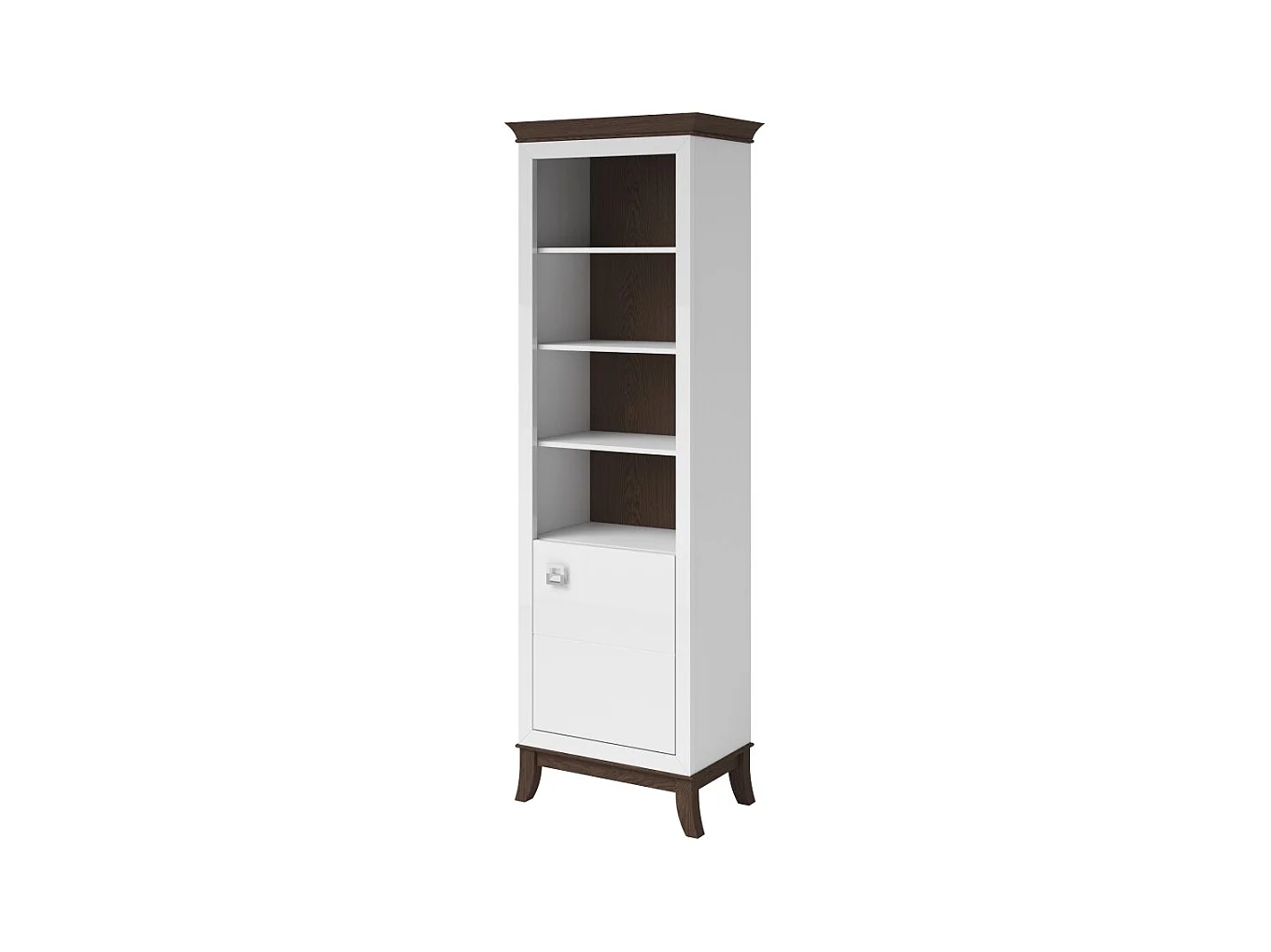 Vitrine 1 porte basse collection PALACE. Coloris blanc et chêne foncé