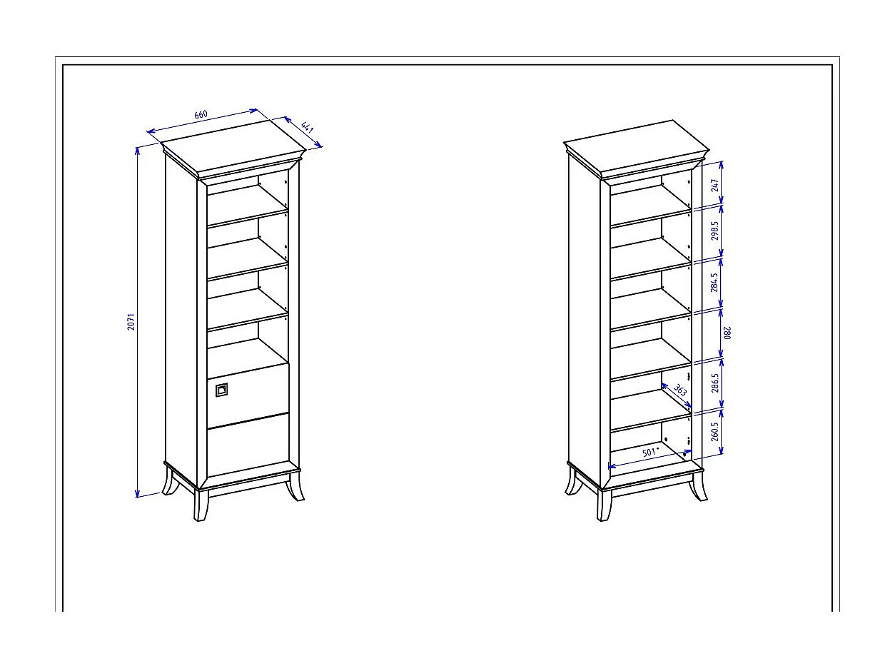 Vitrina de 1 puerta baja colección PALACE. Color blanco y roble oscuro.