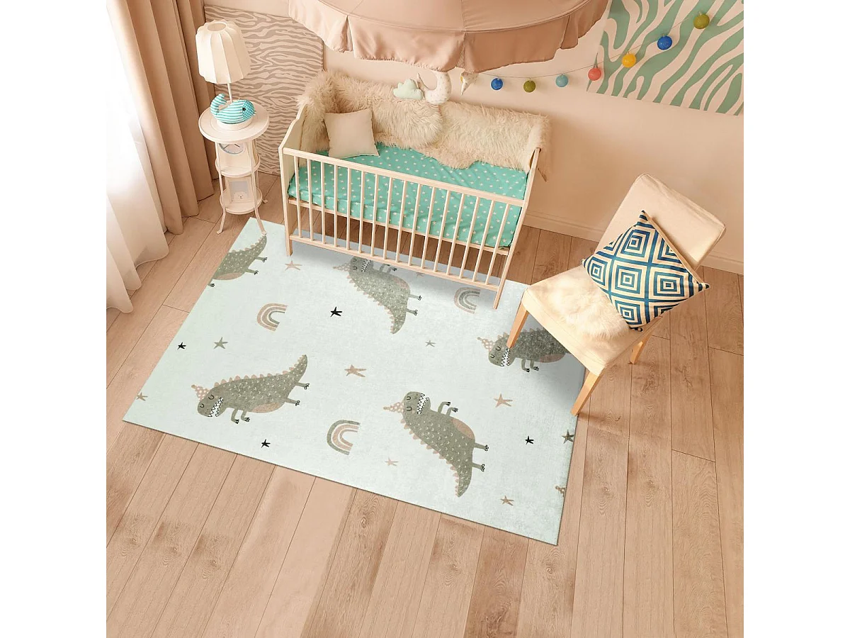 Tapis enfant 160x230 rectangle tissé vert et crème MONSTRO