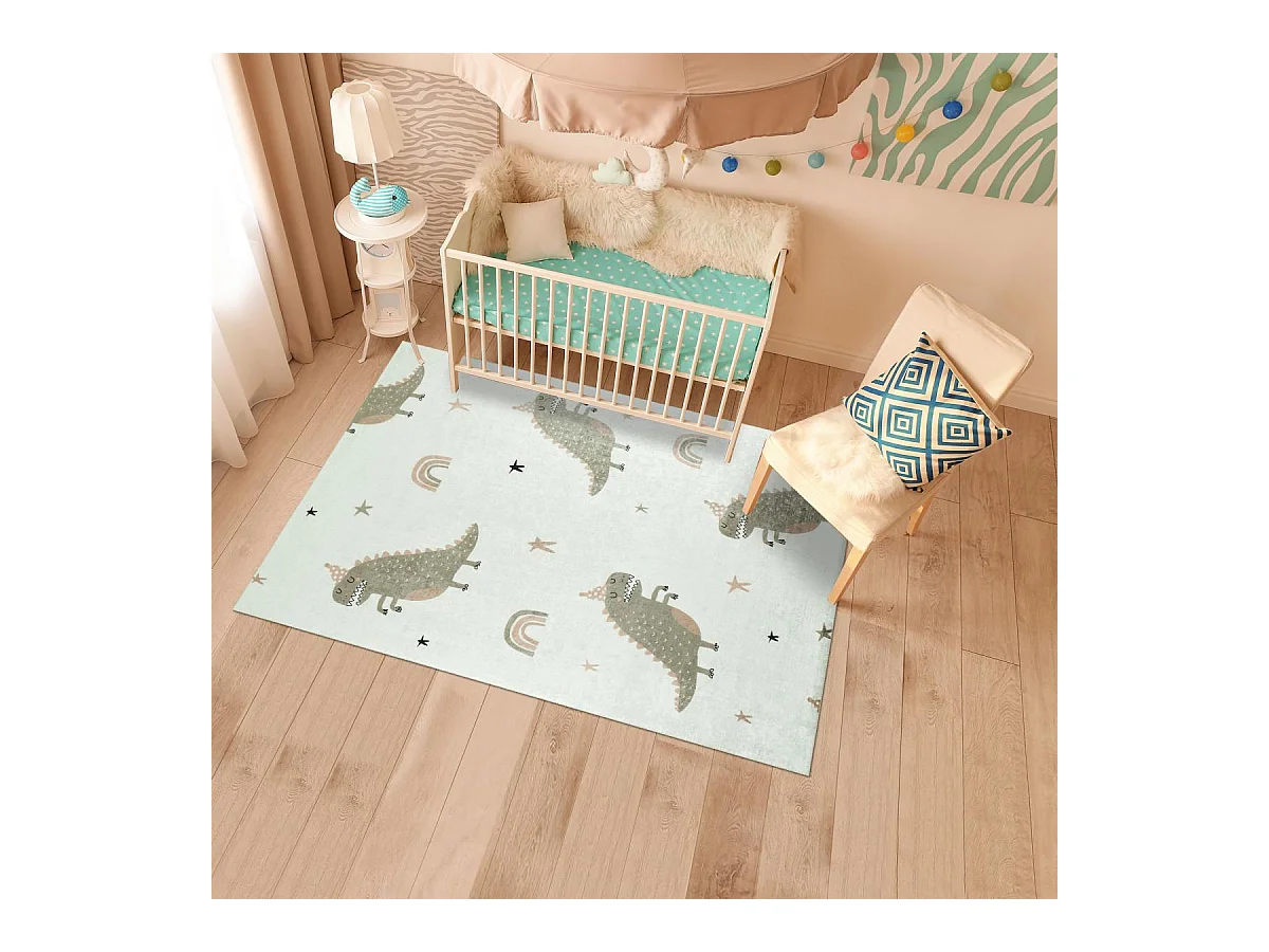 Tapis enfant 160x230 rectangle tissé vert et crème MONSTRO