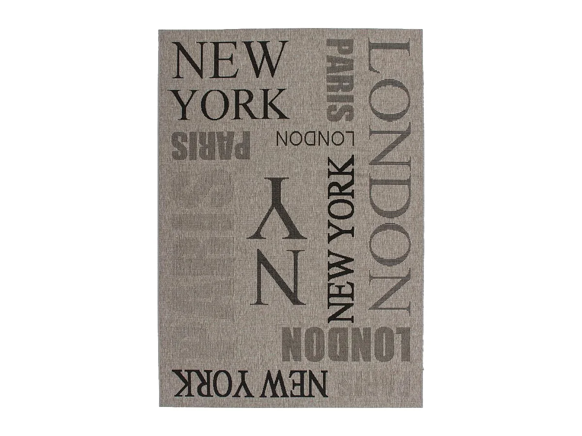 tapis entrée 60x110 tissé gris rectangle motif texte LYN45 FOUNTI