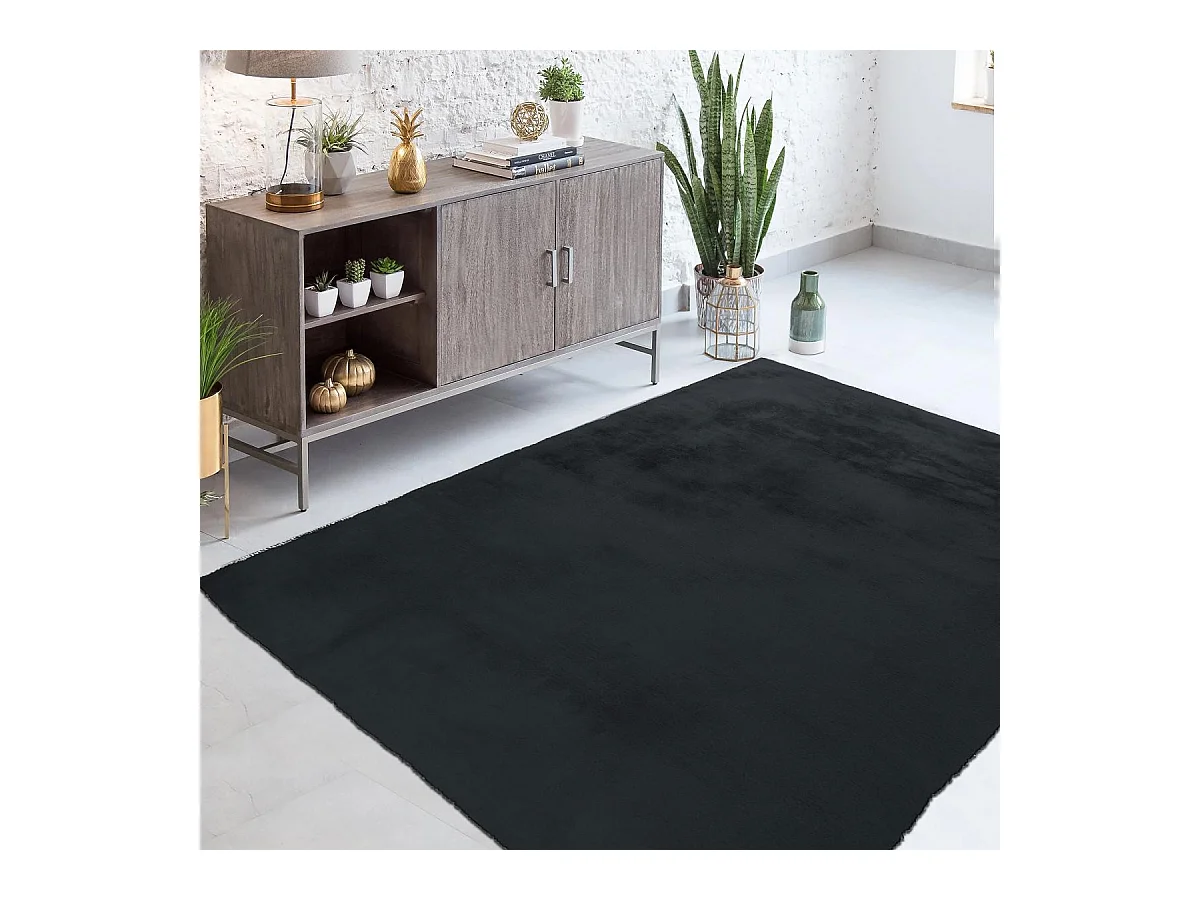 Tapis longs poils shaggy 160x230 rectangle fait à la main anthracite motif uni