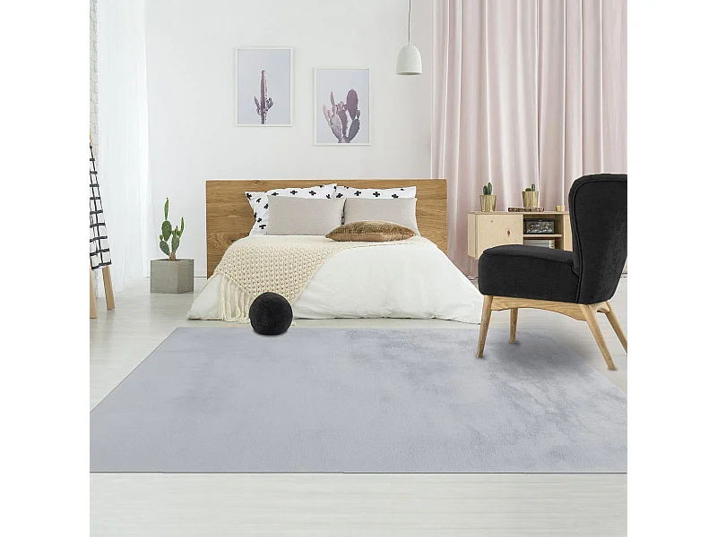 Tapis longs poils shaggy 180x280 rectangle fait à la main gris et bleu