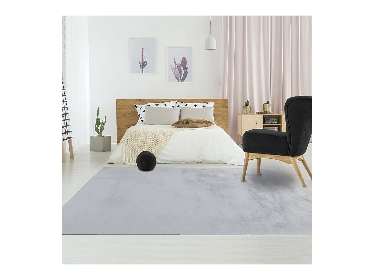 Tapis longs poils shaggy 180x280 rectangle fait à la main gris et bleu