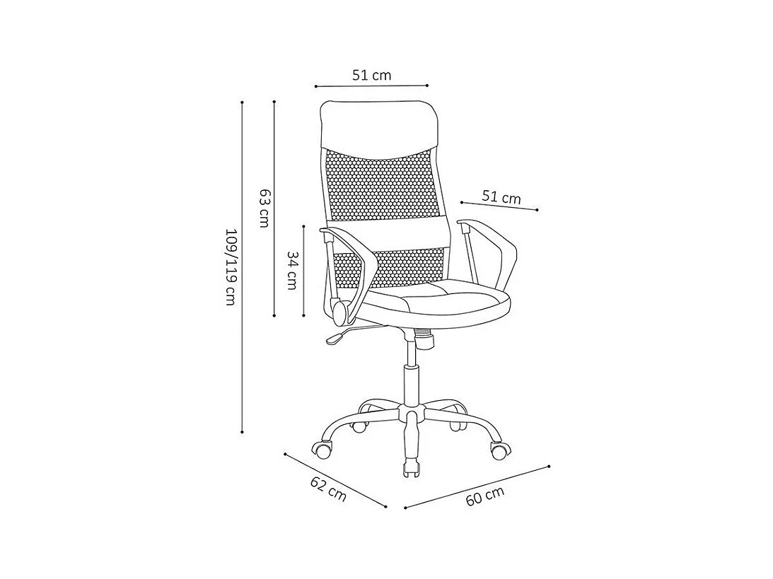 Silla de oficina JOY – Tela de malla negra – Altura ajustable 109-119 cm – Ergonómica y de diseño