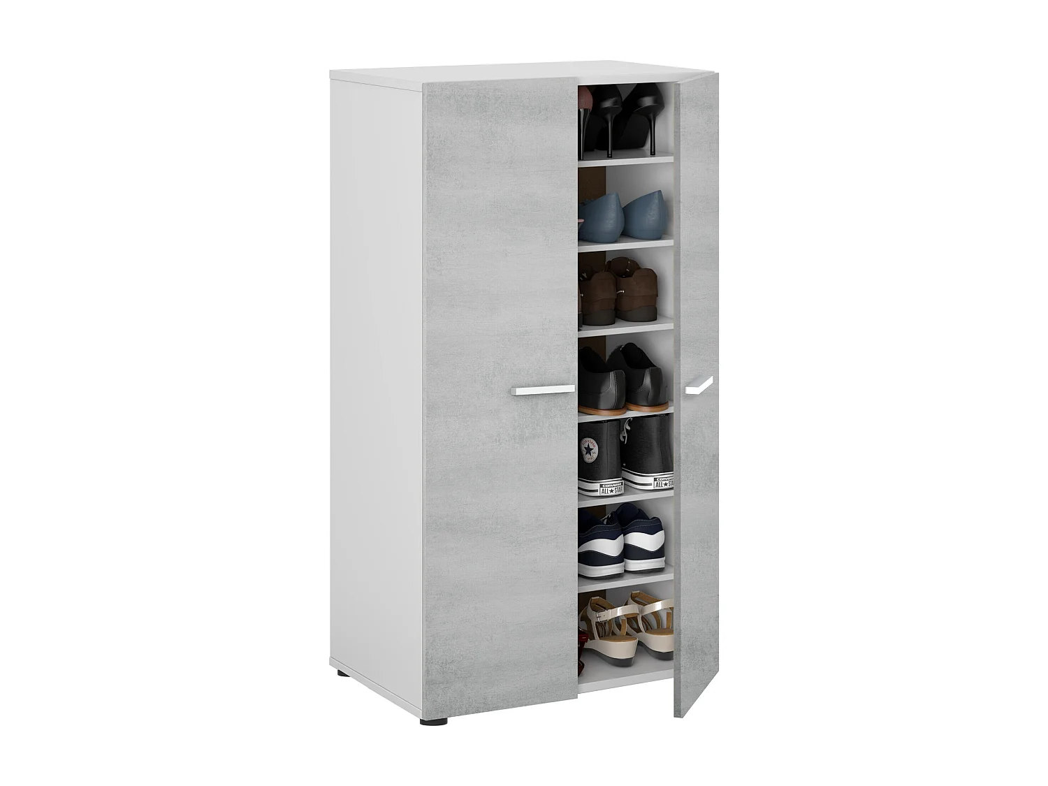 Schoenenkast Cloe - 2 deuren - 6 planken - Beton effect - Wit en cement - L55 x D36 x H103 cm