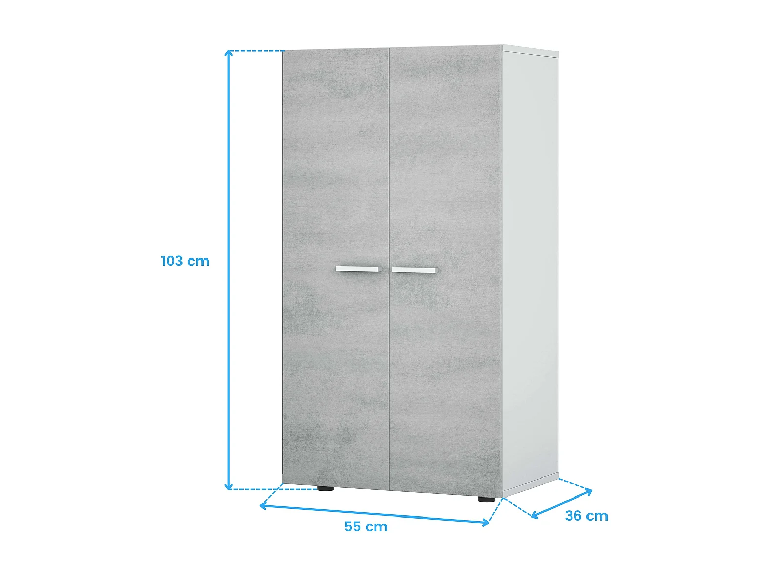 Schoenenkast Cloe - 2 deuren - 6 planken - Beton effect - Wit en cement - L55 x D36 x H103 cm
