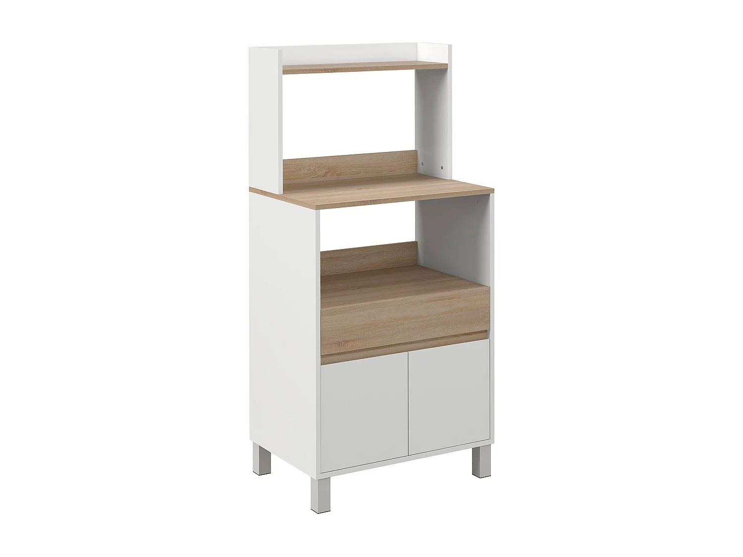 Meuble de rangement desserte de cuisine pour micro-ondes avec placard tiroir étagère supérieur 60 x 40 x 131 cm naturel et blanc