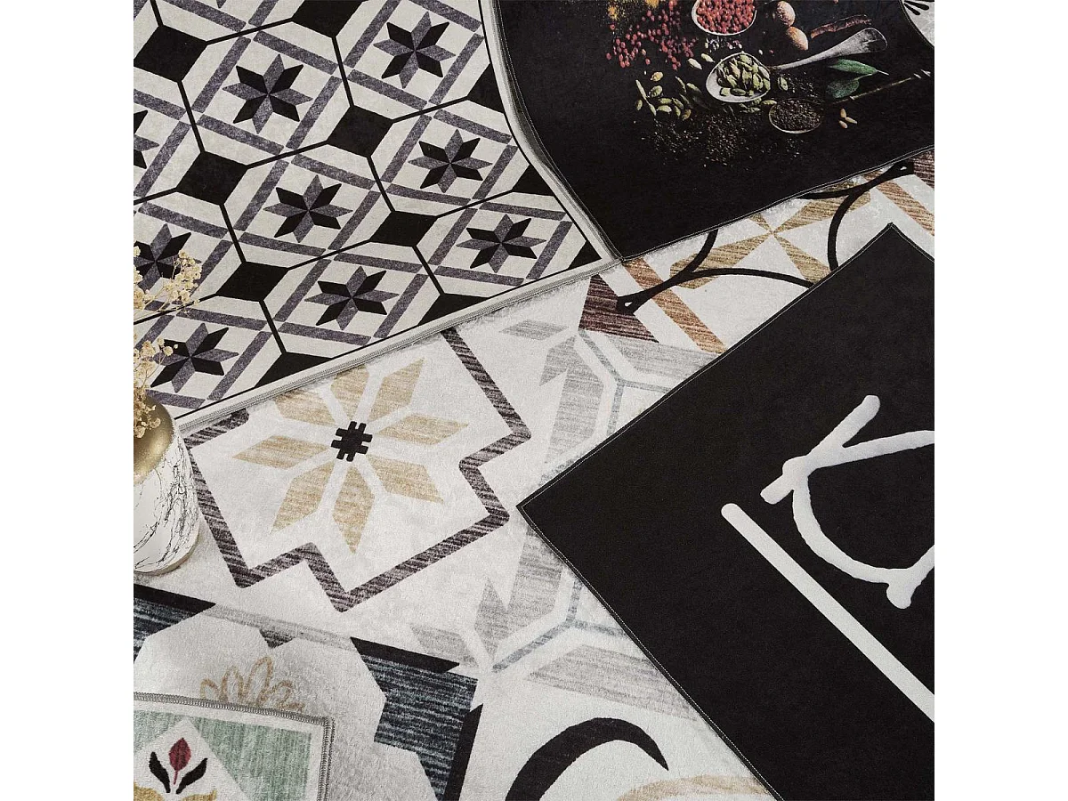 Tapis de cuisine 80x150 Noir , facile d'entretien LYN11 N & B